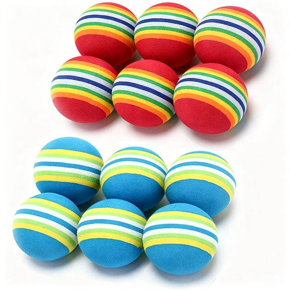 BESTSKY 12 Pack 2 Color Rainbow Cat Toy Balls Soft EVA Foam Interactive Indoor Kittens Favorite Toys 1.38 Dia. Small Dogs Puppies Toy Balls Bulk Activity Chase Quiet Play Sponge Ball