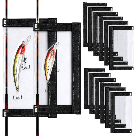 BESTSKY 12 Pack Clear Pvc Fishing Lure Wraps, 6 Large & 6 Small with Hook and Loop Closure, Puncture Resistant Bait Wrap for Rod Storage, No-Snag Hook Covers for Lures