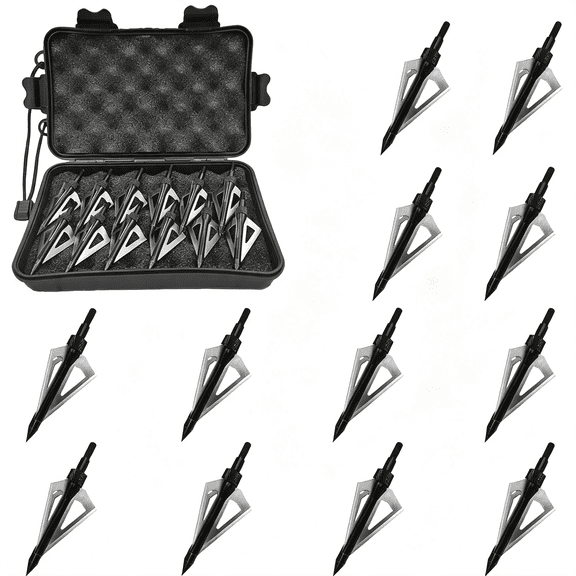 BESTSKY 12 Pack Hunting Broadheads with Storage Case 3 Blades Archery Broadheads 100/125 Grain Screw-In Arrow Heads Arrow Tips for Traditional Bows and Compound Bow