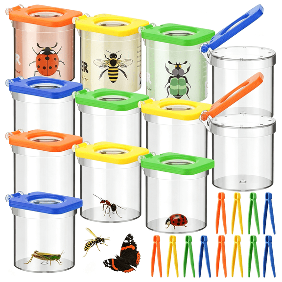 BESTSKY 12 Pack Insect Bug Viewer for Kids with Tweezers Magnifying Insect Box Insect Observation Kit Bug Catcher Bug Container Insect Cage Bug Jar for Science Nature Exploration Collecting Kit