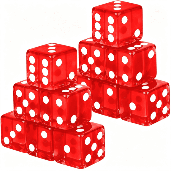 BESTSKY 12 Pcs 19 Mm Casino Dice Acrylic Red Translucent D6 Dice 6 Sided with Square W/Rounded Edge for Casino Craps Table Game Night Board Games Teaching Math Supplies