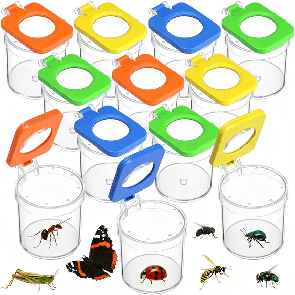BESTSKY 12 Pcs Insect Bug Viewer for Kids Magnifying Insect Box Bug Catcher Magnifier Container Critter Collection Kit Insect Cage Jar for Children Science Nature Exploration Tool