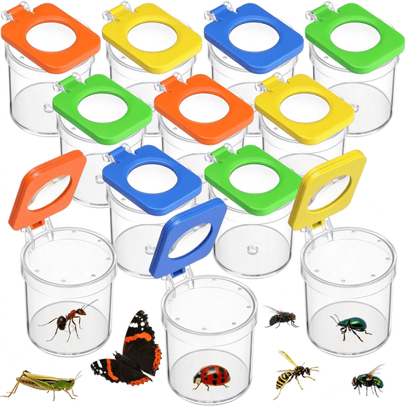 BESTSKY 12 Pcs Insect Bug Viewer for Kids Magnifying Insect Box Bug Catcher Magnifier Container Critter Collection Kit Insect Cage Jar for Children Science Nature Exploration Tool