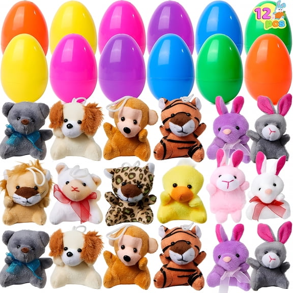 BESTSKY 12 Pcs Prefilled Easter Eggs with Mini Plush Toys, Soft
