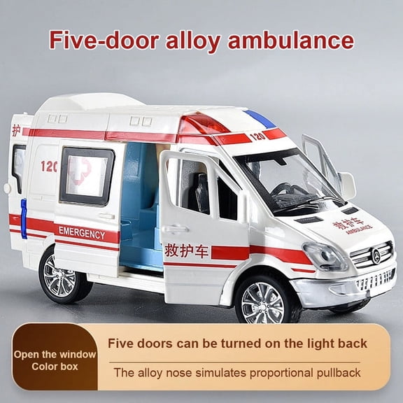 BESTSKY 120 Ambulance Toy Car with Lights and Music, Alloy Diecast Vehicle, Pull Back Emergency Truck for Kids Boys Age 3-8, Birthday Gift