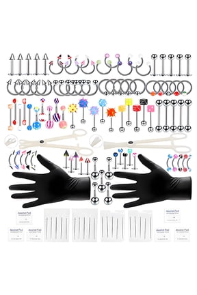 120Pcs Piercing Kit with Stainless Steel Piercing Needles,Includes Nose Rings,Lip Studs,Eyebrow and Belly Button Piercings