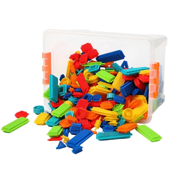BESTSKY 128 Pcs Soft Bristle Building Blocks Set with Storage Bucket, Interlocking Stem Construction Toys for Kids Ages 4-8, Sensory Educational Stacking Blocks