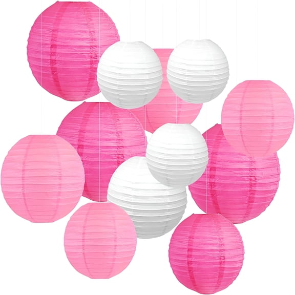 BESTSKY 12Pcs Paper Lanterns with Assorted Colors and Sizes Paper Lanterns Decorative,Chinese Paper Hanging Decorations Ball Lanterns Lamps for Home Decor,Parties,and Weddings (Pink)