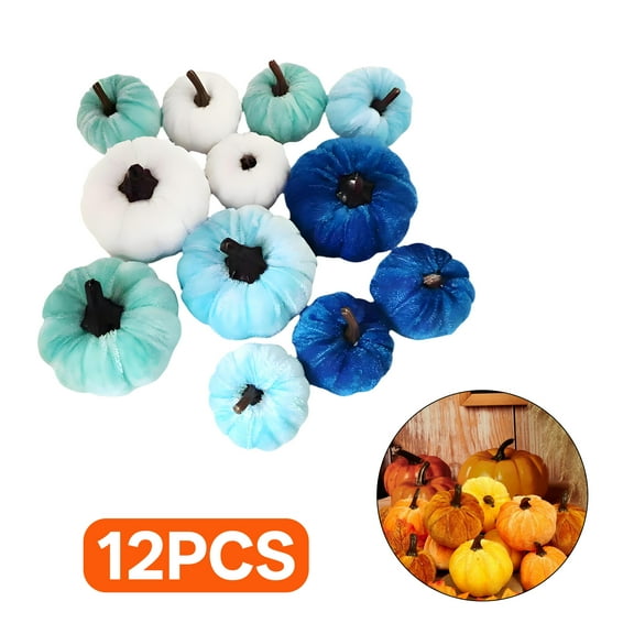 BESTSKY 12Pcs Pumpkins for Decorating,Realistic Velvet Pumpkin Fall Home Decor,Detailed Cute Decoration Halloween Crafts,Blue