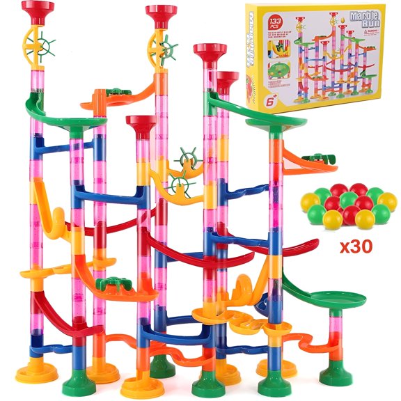 BESTSKY 133 Pcs Marble Run for Kids,Educational Construction Marble Maze Block Toy Set,Marble Run for Kids Ages 6-12,Parent-Child Game and Great Gift for Boy Girl.