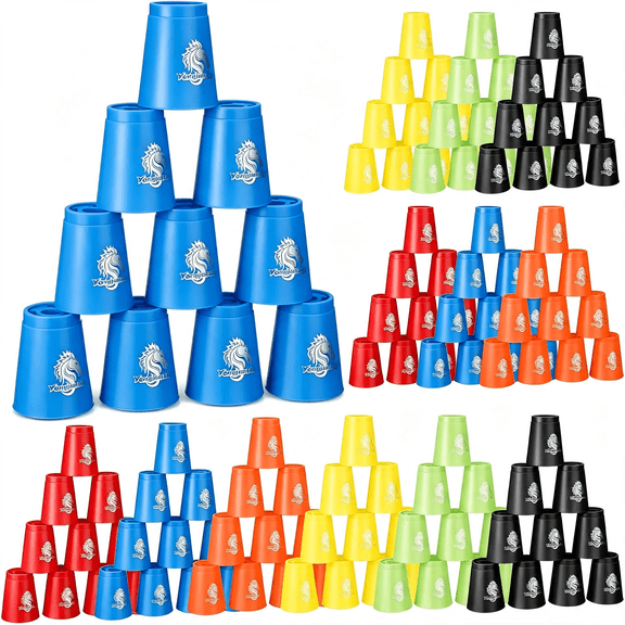 BESTSKY 144 Pcs Sports Stacking Cups Set Stack Cup Party Game|Speed Training Game for Adult,Family Party Challenge Competition Travel Gift,6 Colors 144 Pcs Stacking Cups