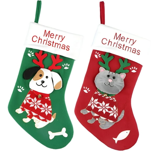 BESTSKY 15" Cat Christmas Stocking3D Pet Holder Kitty Ornament christmas stockings Giftsstocking christmas Hanging Ornaments(Red-Cat Christmas Stockings