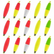 BESTSKY 15 Pack Cigar Fishing Bobbers Weighted Bobbers Eva Foam Snap-On Spring Floats Fly Sea Boat Fishing for Bass Trout Panfish Bluegills 1.4"
