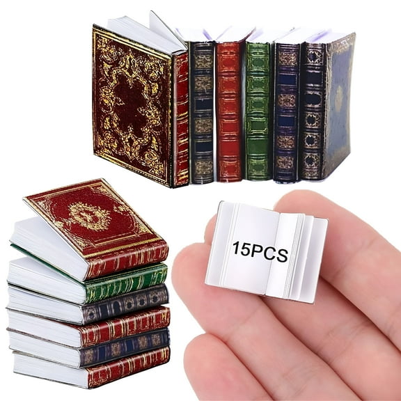 BESTSKY 15 Pcs Miniatures Dollhouse Books,1:12 Scale Miniatures Dollhouse Books Assorted Miniatures Books,Mini Books Model Dollhouse Decoration Accessories For Dolls Bedroom Library