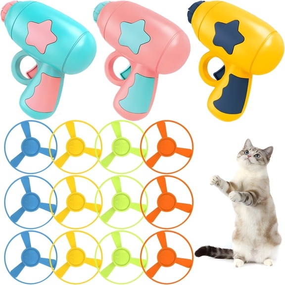 BESTSKY 15 Pieces Cat Fetch Toy with Colorful Flying Propellers Set, Cat Playing Tracking Interactive Toys for Kitten Chasing Training Hunting