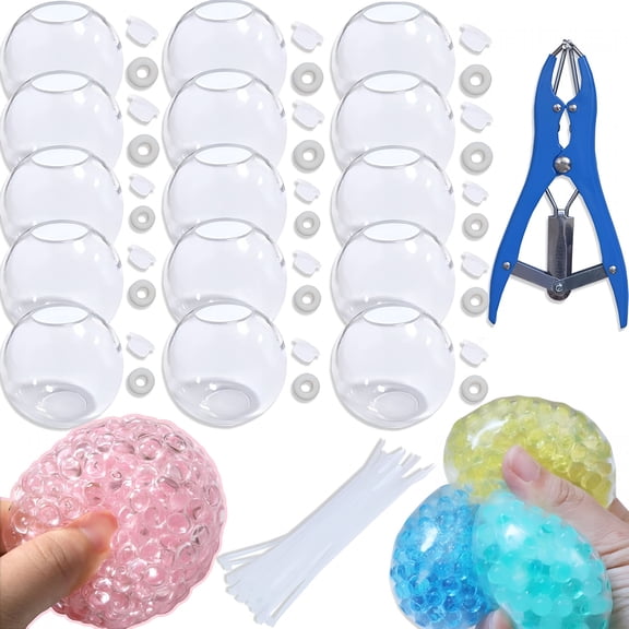 BESTSKY 15Pcs Diy Stress Ball Kit - Blank Skins with Air Pump & Expander Tool for Making Pressure Balls,Make Your Own Fidget Pressure Balls for Adults (15 Transparent)