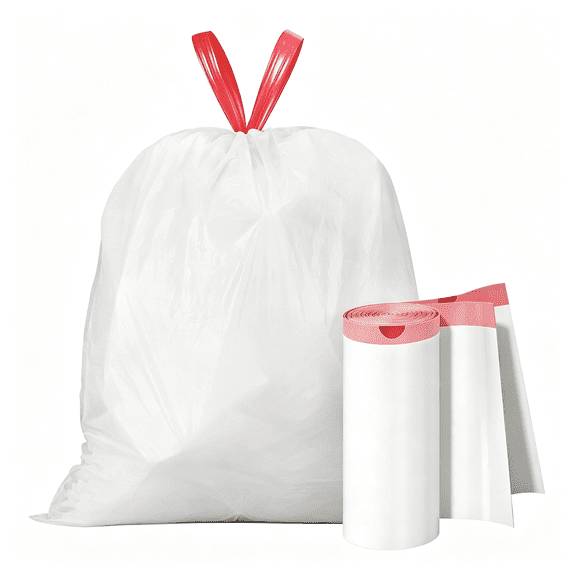 BESTSKY 16-18 Gallon Trash Compactor Bags Drawstring,White,105 Count | Tear Free,Large Plastic Garbage Bags,Tear-Resistant Strong Plastic,For Kitchen Office Lawn