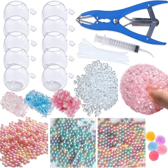 BESTSKY 16Pcs DIY Stress Ball Making Kit with Filler, Transparent Blank Squishy Skins with Air Pump & Expander Tool, Squishy Making Kit for Pressure Squishy Balls for Adult