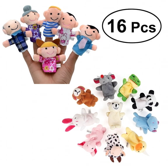 BESTSKY 16pcs Plush Finger Puppets Set Animals Family Members Toys for Children Story Time Playtime (Random Pattern)