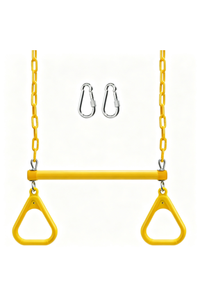 17" Trapeze Swing Bar Rings, Heavy Duty | Plastic Coated Chains Swing Set Chain with Locking, Trapeze Monkey Bar Accessories for Home Gym, Strength Training, Fitness