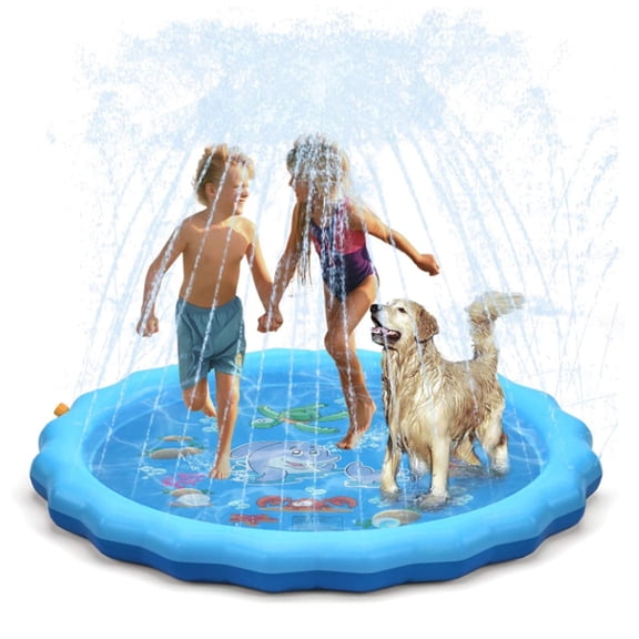 BESTSKY 170cm Splash Pad for Kids and Pets, Durable Inflatable Dog Pool, Eco-Friendly PVC Sprinkler Mat for Backyard Garden Patio Summer Water Play