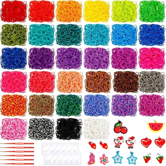 BESTSKY 17160+ Loom Rubber Bands Refill Kit in 34 Color with 600 Clips,6 Hooks,1 Instruction, Premium Bracelet Making Kit for Kids Weaving Diy Crafting Gift, Massive Bulk Rubber Bands