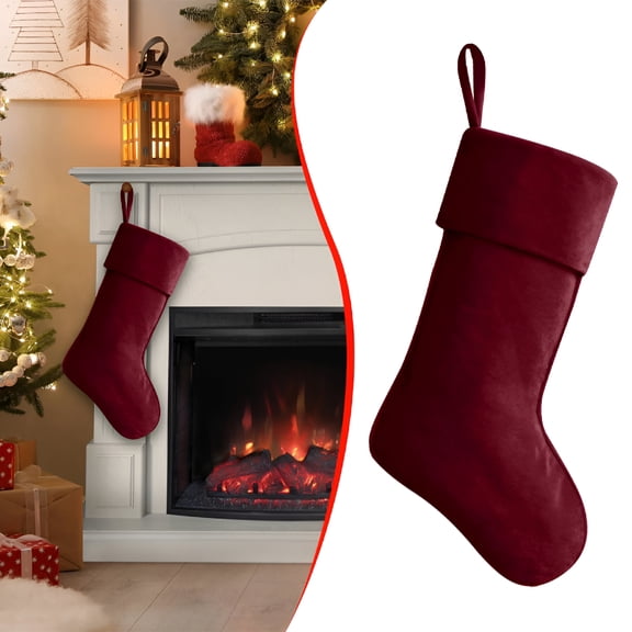 BESTSKY 1Pcs 20 Inches Versatile Wine Red Christmas Stocking | Soft Velvet Burgundy Stocking-Gothic/Traditional Decor for Family,Parties,Offices