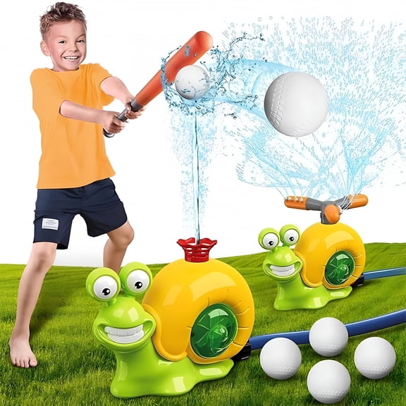 BESTSKY 2 in 1 Baseball Sprinkler for Kids, Snail T-Ball Set Outdoor Water Toy, Adjustable Backyard Lawn Sprinkler for Summer Pool Parties and Ages 4+
