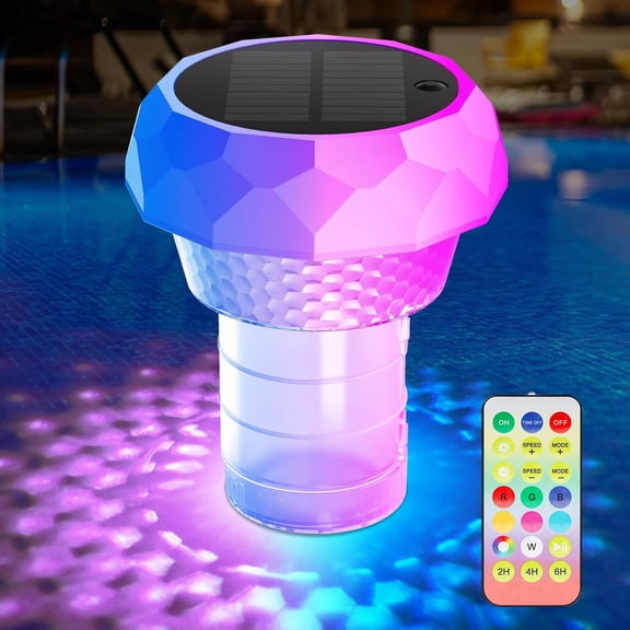 BESTSKY 2 in 1 Pool Chlorine Floater Solar Pool Light - Chlorine Tablet Floater with Colorful Lights,Floating Dispenser Large Capacity for 3 Or 1 Tablets,Remote-Controlled Adjustable