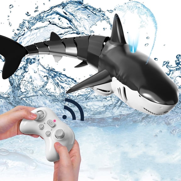 BESTSKY 2.4Ghz Remote Control Shark Toys for Boys Kids, 1:18 Scale High Simulation Shark for Pool, Electric Rc Sharks Fish Toys with Light &Amp; Spray Water Function for 6 7 8 9 Year Olds Kid Boys