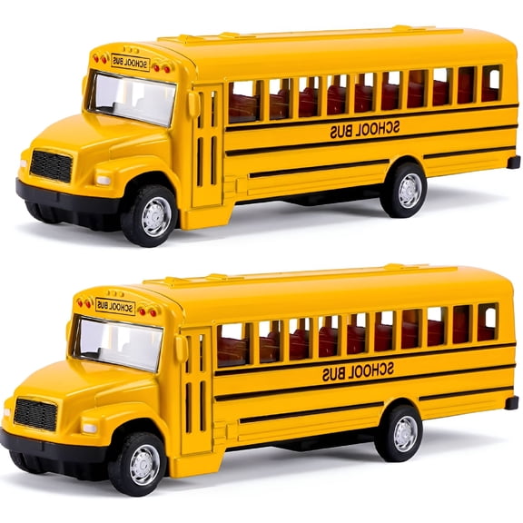 BESTSKY 2-Pack 5.5 Inch Pull Back School Bus, Die-Cast Metal Toy Vehicles for Kids, Yellow Classroom Transport for Indoor Play