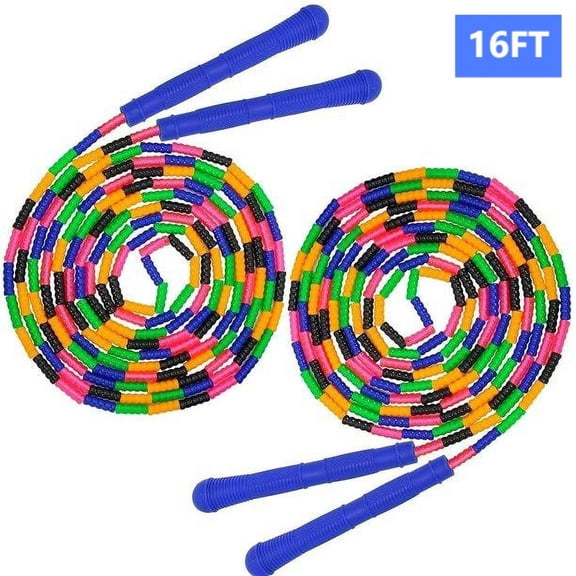 BESTSKY 2 Pack Double Dutch Jump Rope 16 Ft, Adjustable Beaded Skipping Rope, Ergonomic Grip for Cardio, Group Fitness, Outdoor Play
