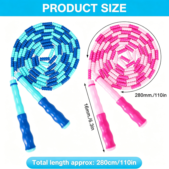 BESTSKY 2 Pack Jump Rope for Kids, Adjustable Free Soft Beaded Skipping Rope, Segmented Soft Beaded Skipping Rope, 9.2 FT Segmented Jumping Rope, Fitness Workout Exercise for Kids, Man, and Women