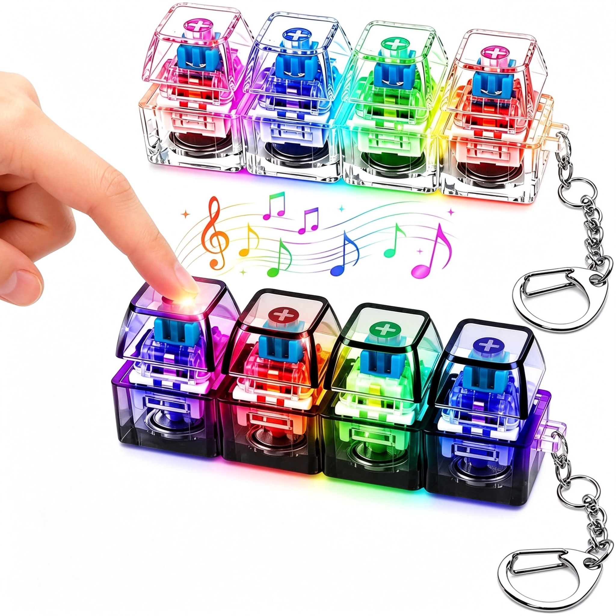 BESTSKY 2 Pack Keyboard Fidget Keychain with Led Lights,4-In-1 Stress ...
