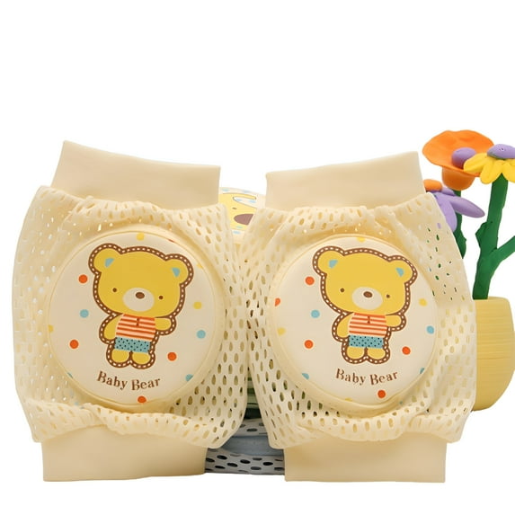 BESTSKY 2 Pcs Baby Knee Pads for Crawling,Breathable Mesh Toddlers Kneepads Protector,Soft Touch Stretchy Design Volleyball Knee Pads,Yellow Bear