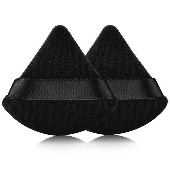 BESTSKY 2 Pcs Cosmetic Powder Puffs,Washable Triangle Shape Powder Puff,Reusable Soft Sponge Powder Puff Pad,Soft Plush Makeup Powder Puff,Washable Powder Puffs(Black)