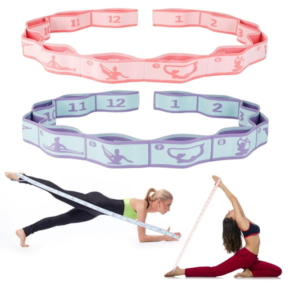 BESTSKY 2 Pcs Extended Stretch Bands With12 Loops,58 Inch Yoga Pilates Straps,Resistance Bands Dance Bands,Physical Therapy Bands for Working Out,Elastic Exercise Bands for Dance Fitness