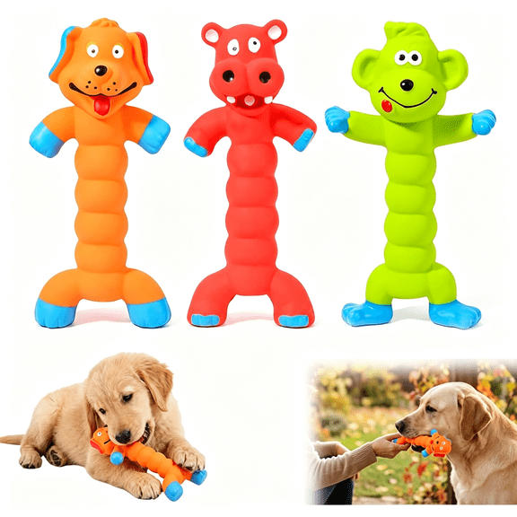 BESTSKY 2 Pcs Indestructible Dog Toys, Rubber Squeaky Dog Toys for Aggressive Chewers, Dog Chew Toy Animal Standing Stick for Puppy Small Medium Large Dogs (3 Colors)