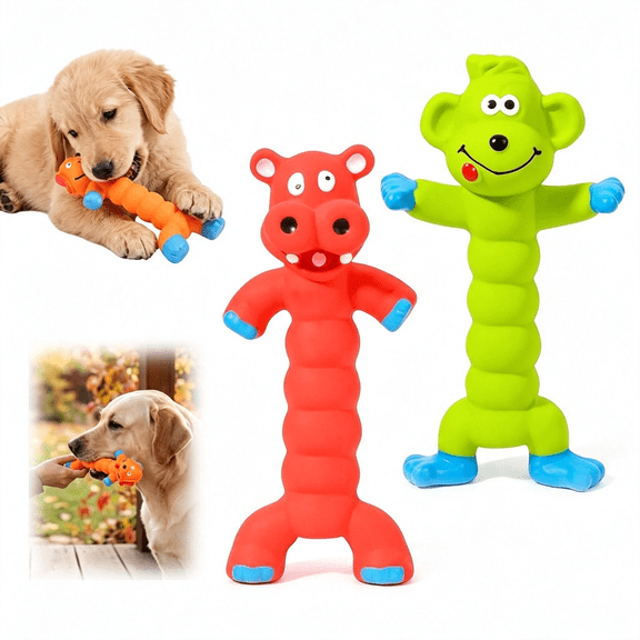 BESTSKY 2 Pcs Indestructible Dog Toys, Rubber Squeaky Dog Toys for Aggressive Chewers, Dog Chew Toy Animal Standing Stick for Puppy Small Medium Large Dogs (Red+Green)
