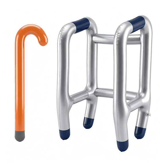 BESTSKY 2 Pcs Inflatable Walker and Cane Costume Prop Set,100 Days of School Costume Prop Gag Gifts Fake Cane Blow Up for Halloween,Christmas,Retirement Party Decorations