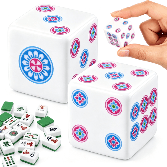 BESTSKY 2 Pcs Mahjong Dice Acrylic Dice 25Mm Mahjong Sieve Accessories Square W/Rounded Edge Casino Theme Party for Casino, Craps, Table Games and Board Games(White Blue Rose Red, Classic)