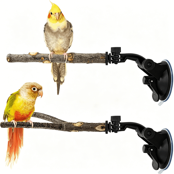 BESTSKY 2 Pcs Parrot Perch Stand,Strong Suction Cup Bird Perch,Movable Perch Stand Bird Training Set,For Window Mirror Car Shower Ceramic Tiles Bath Wood Training Perch,For Bird,Cockatoo,Macaw