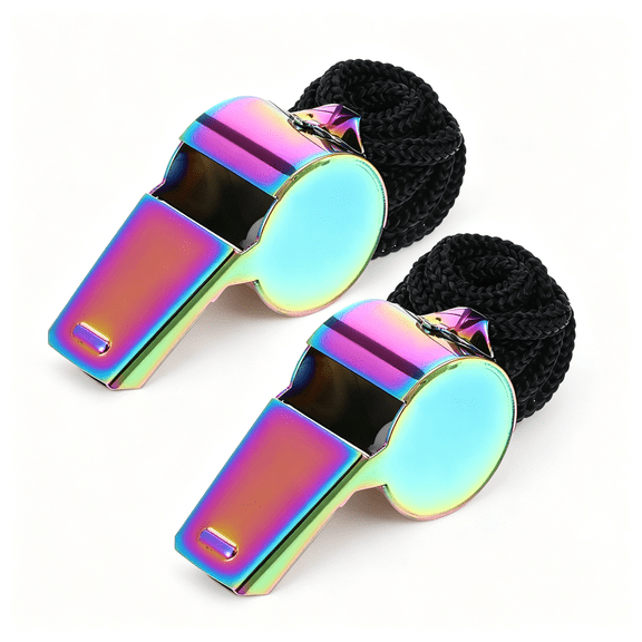 BESTSKY 2 Pcs Stainless Steel Sports Whistle with Lanyard,Metal Coach Teacher Whistle,Colorful Backpack Whistle,Emergency Sports Whistle Suitable For,Coach,Referee,Emergency