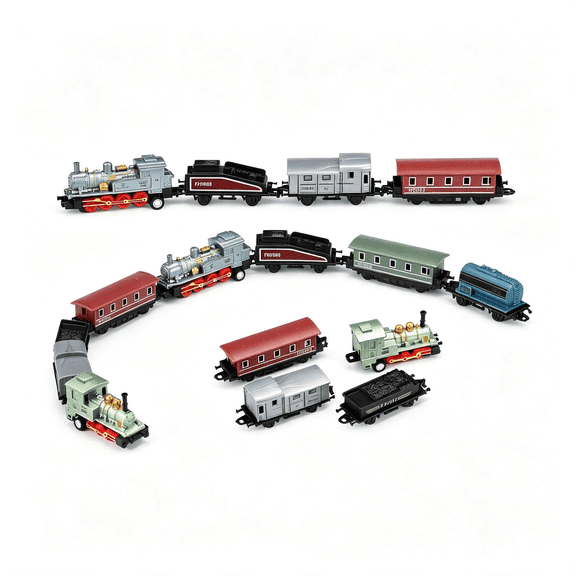 BESTSKY 2 Sets Train Toys Small Pull Back Alloy Retro Steam Train with 3 Cars Simulation Model Diecast Locomotive for Boys Girls Birthday Party School Classroom Reward Gifts