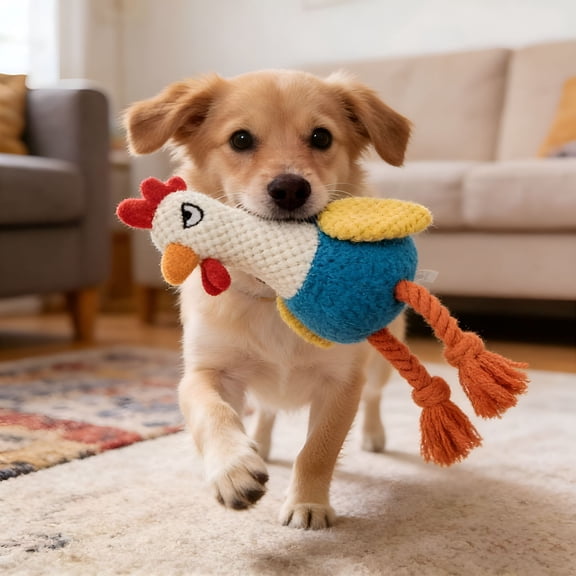 BESTSKY 2 in 1 Plush Chicken Dog Toy with Rubber Squeaker, Interactive Rope Legs for Small and Medium Dogs, Multicolor Tug and Fetch Chew Rooster Toy