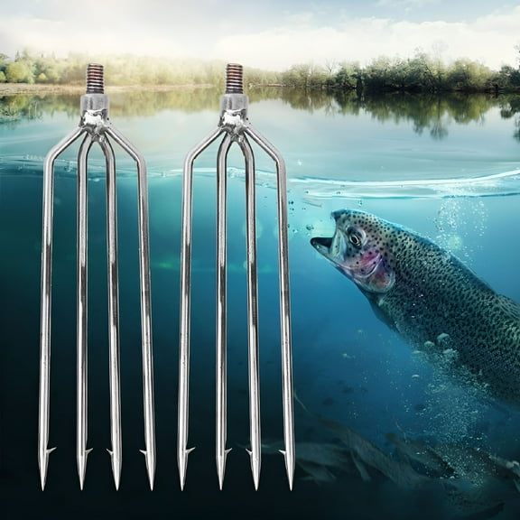 BESTSKY 2 pcs Stainless Steel 4 Prongs Harpoon Gig Gaff Hook Barb Fish Spear for Outdoor Fishing Tackle