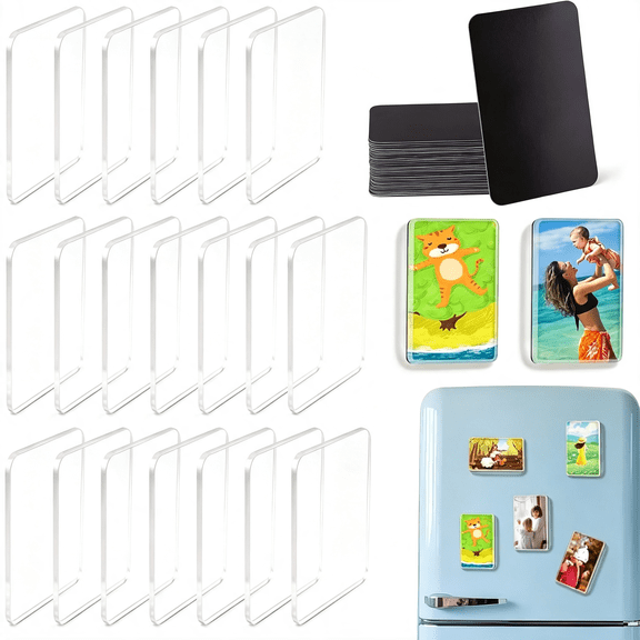 BESTSKY 20 Pcs Diy Fridge Magnet Kit - Rectangular Clear Acrylic Magnetic Set with Adhesive Backing for Photo,Crafts,Office,Classroom,Cabinets,Kitchen,2 3.15 in (Rectangle)