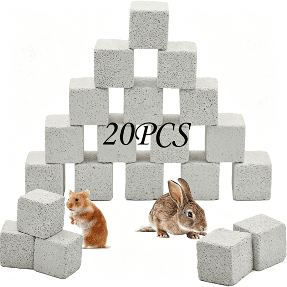 BESTSKY 20 Pcs Lava Blocks for Rabbits,Chinchillas Lava Block Hamster Mineral Stone Small Animals Square Calcium Stones Teeth Pumice Grinding Chews Toy for Bunny Hamsters Chinchilla Guinea Pig
