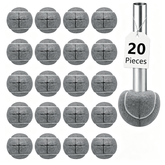 BESTSKY 20 Pcs Precut Walker Tennis Balls for Walkers & Furniture Legs Heavy Duty Long Lasting Felt Walkers Pads for Chair,Universal Fit Walker Glides for Seniors,Floor Protection,Grey