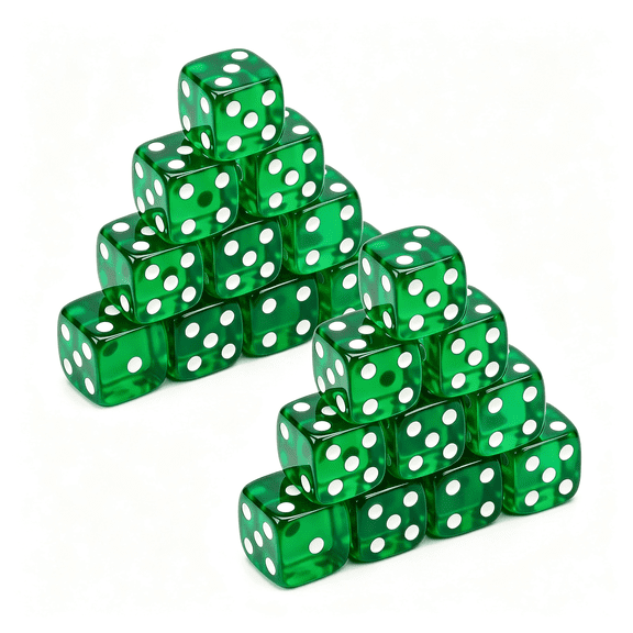 BESTSKY 20 Piece 19 Mm Casino Style Dice Set,Acrylic Translucent D6 Dice with Square Rounded Edge,Green for Craps,Table Games,Board Games,Rpg,Mtg,Dnd(Durable Green Dice Set Green)
